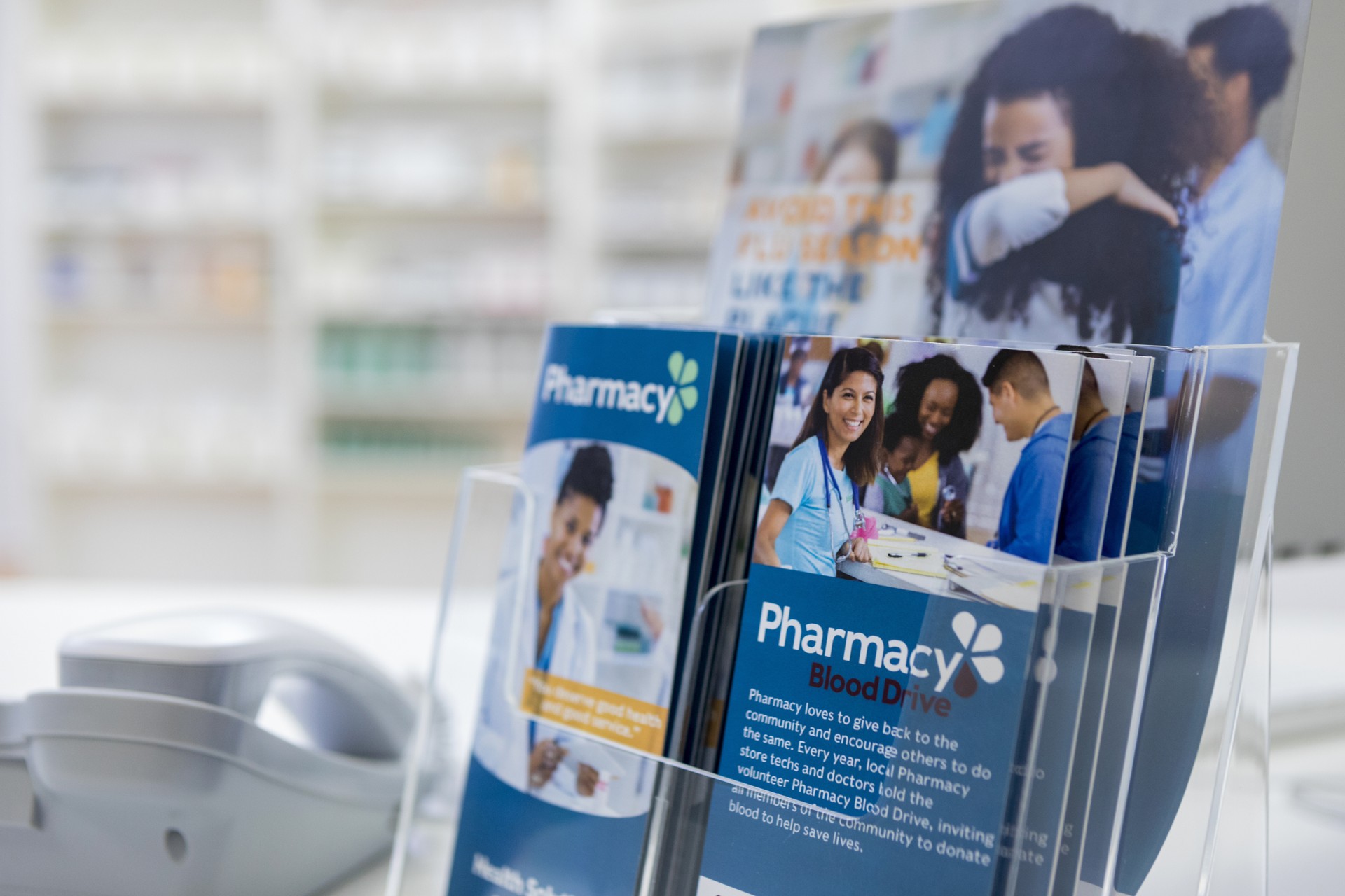 Close up of pharmacy brochures